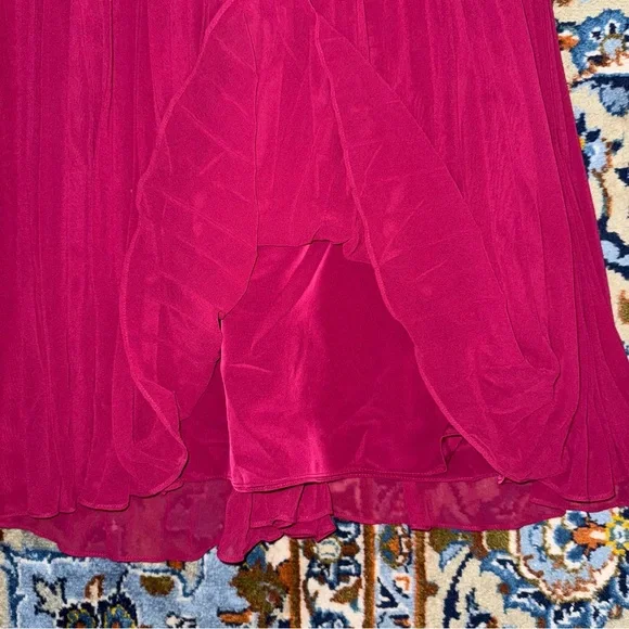 NWT Self-Portrait Hot Pink Tie-Neck Pleated Chiffon Midi Dress w/ Pearls Sz 8